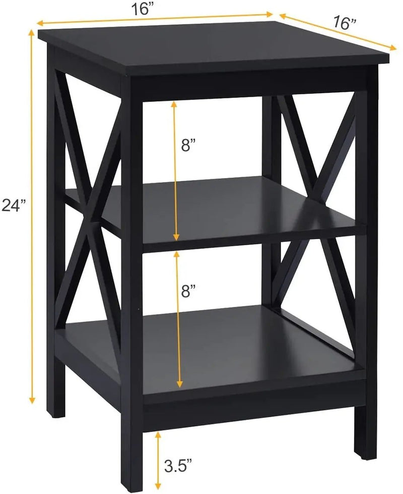 3-Tier X-Design Nightstands with Storage Shelves for Living Room Bedroom by DirectDeals