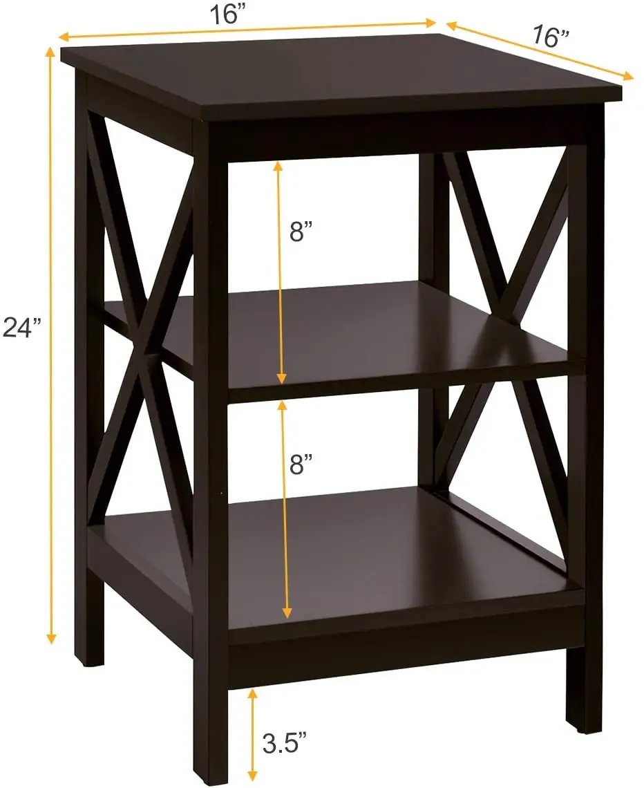 3-Tier X-Design Nightstands with Storage Shelves for Living Room Bedroom by DirectDeals