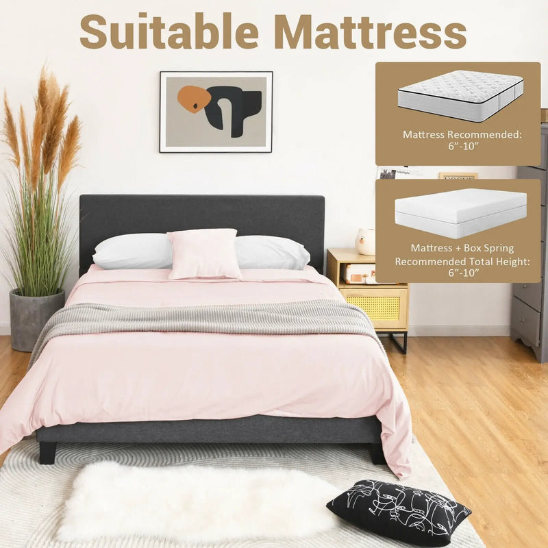 Full/Queen Size Upholstered Platform Bed Frame with Linen Headboard by DirectDeals