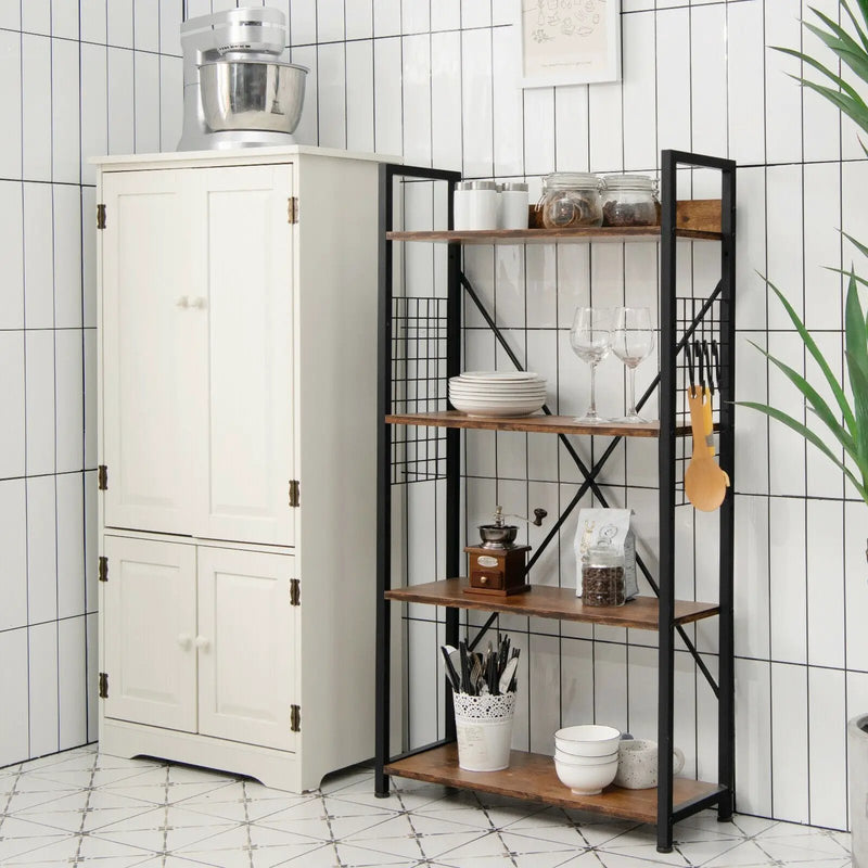 4 -Tier Industrial Open Storage Bookshelf-Coffee by DirectDeals
