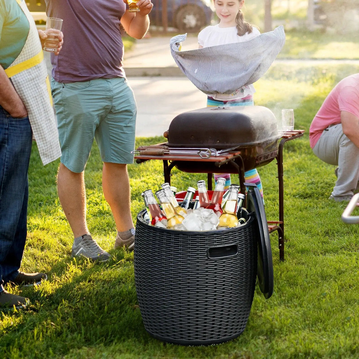 9.5 Gallon 4-in-1 Patio Rattan Cool Bar Cocktail Table Side Table by DirectDeals