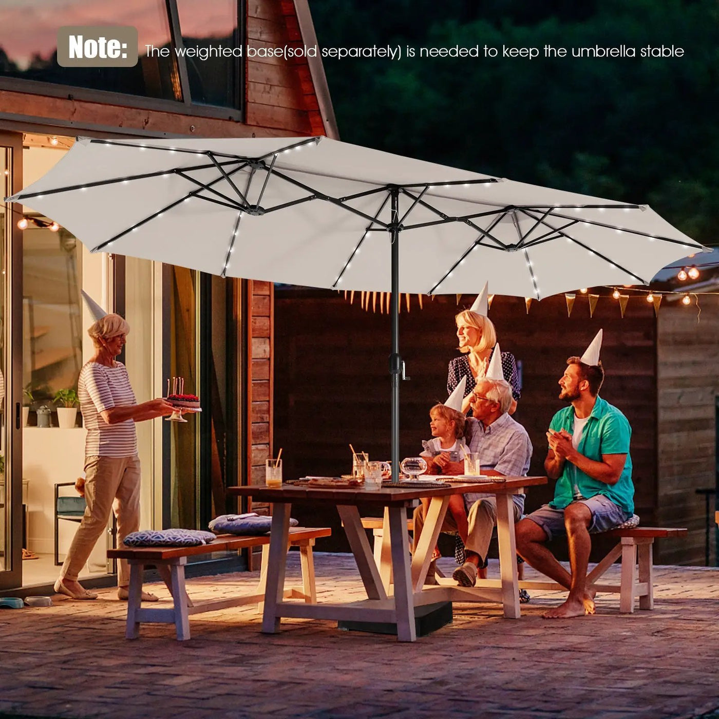 15 Feet Twin Patio Umbrella with 48 Solar LED Lights by DirectDeals