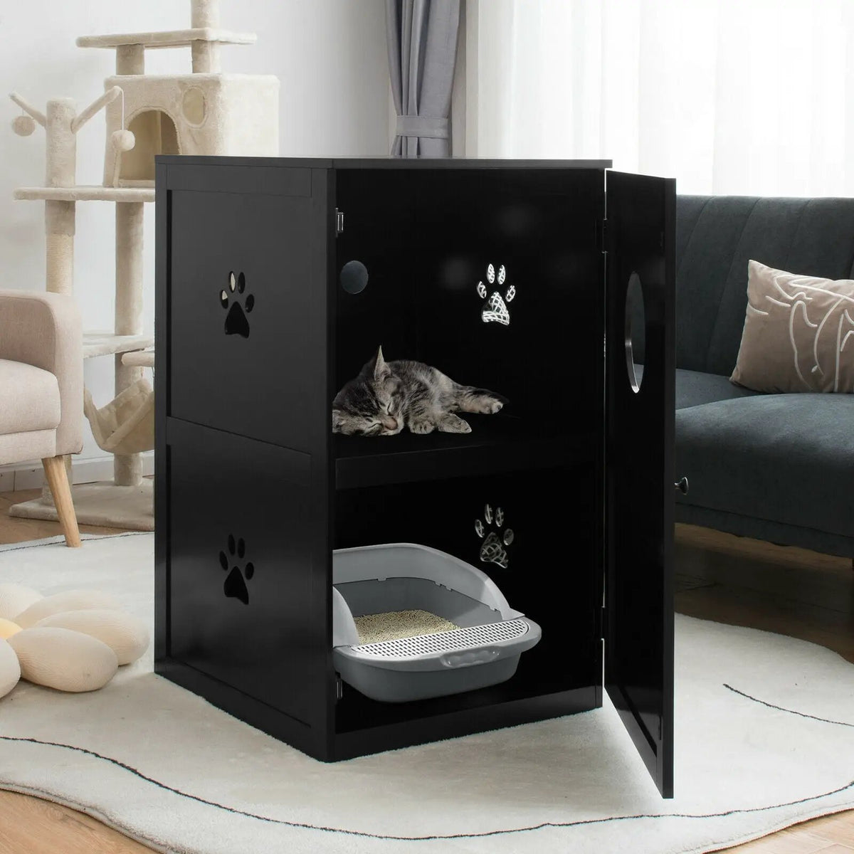 2-tier Litter Hidden Cat House With Anti-toppling Device by DirectDeals