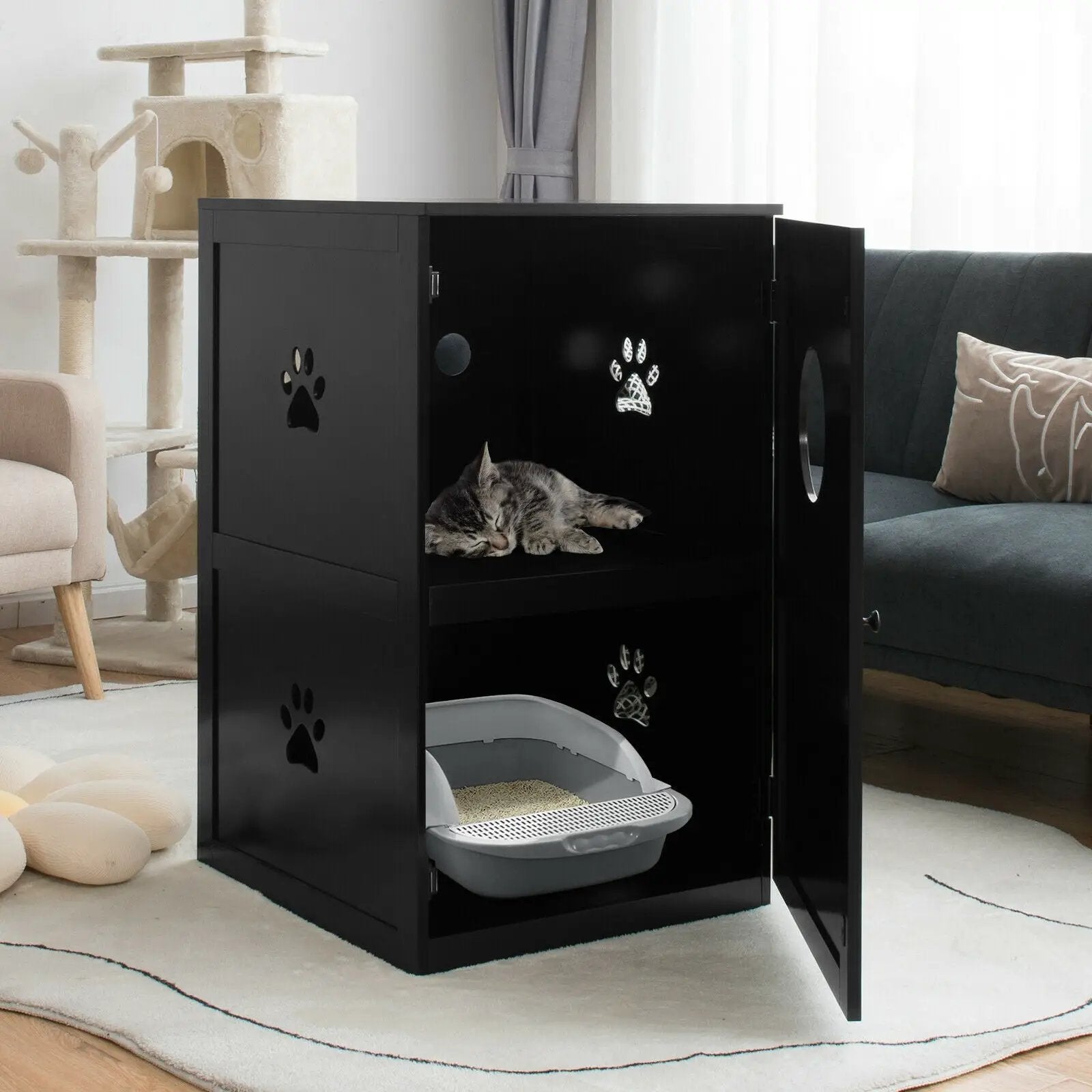 2-tier Litter Hidden Cat House With Anti-toppling Device by DirectDeals