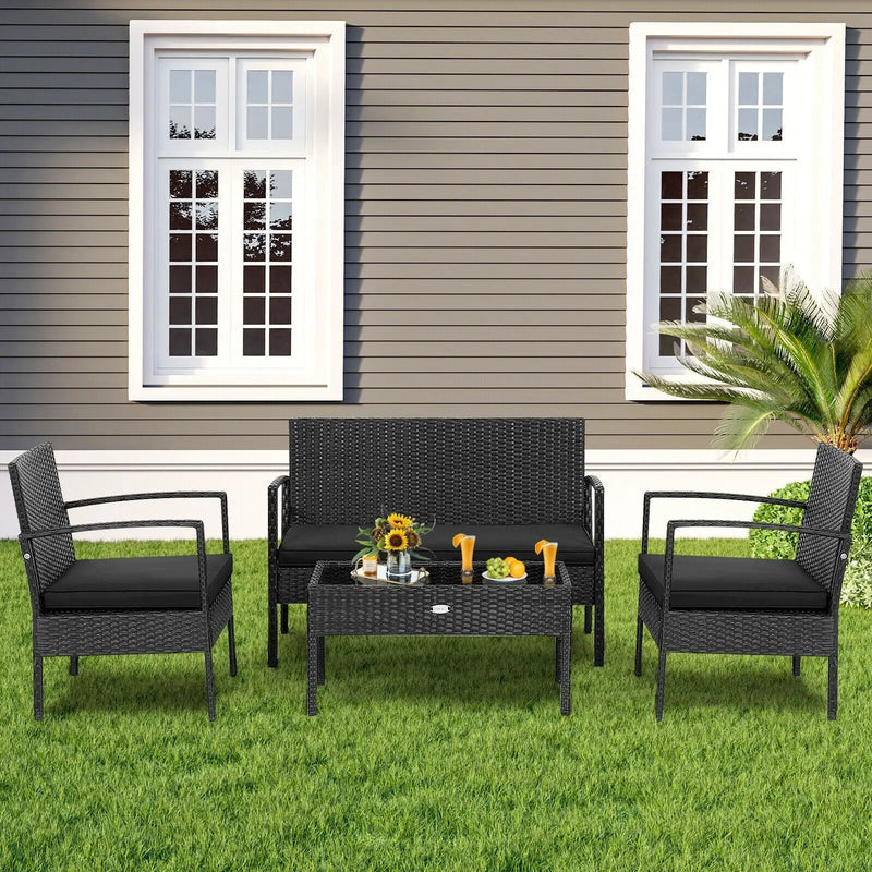 4 Pieces Patio Rattan Furniture Set with Cushion by DirectDeals