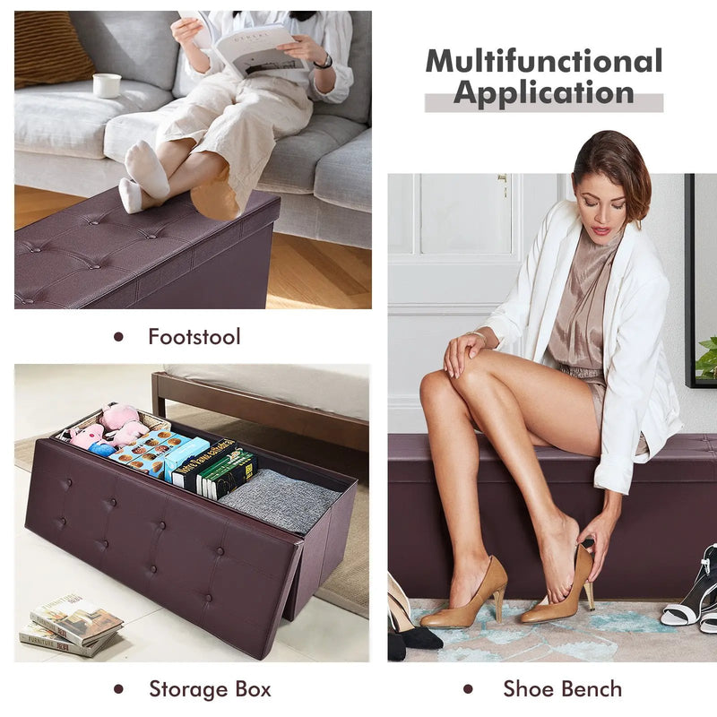 45 Inches Large Folding Ottoman Storage Seat - Brown by DirectDeals