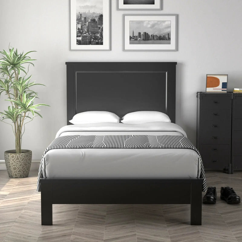 Twin Size Platform Bed Frame with Rubber Wood Leg-Black by DirectDeals