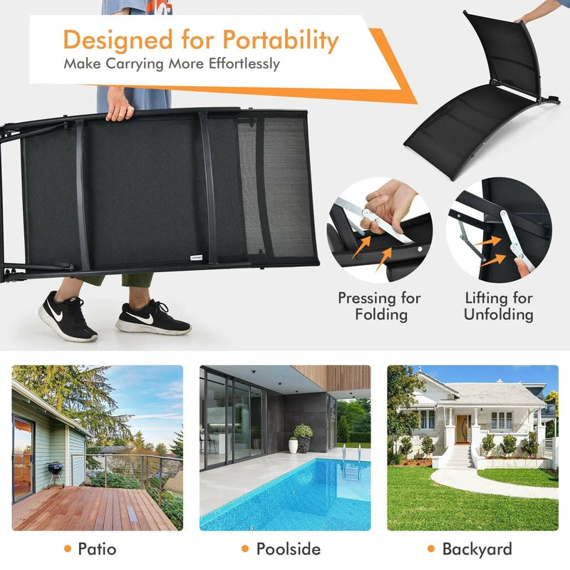 2 Pieces Patio Folding and Stackable Chaise Lounge Chair with 5-Position Adjustment-Black by DirectDeals