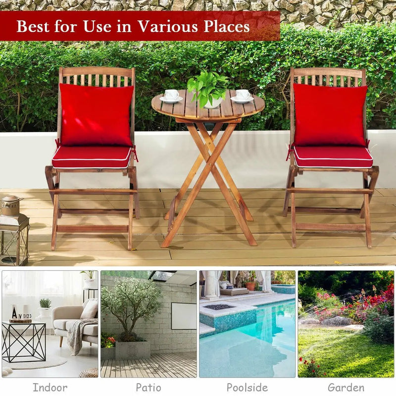 3 Pieces Patio Folding Bistro Set with Padded Cushion and Round Coffee Table-Red by DirectDeals