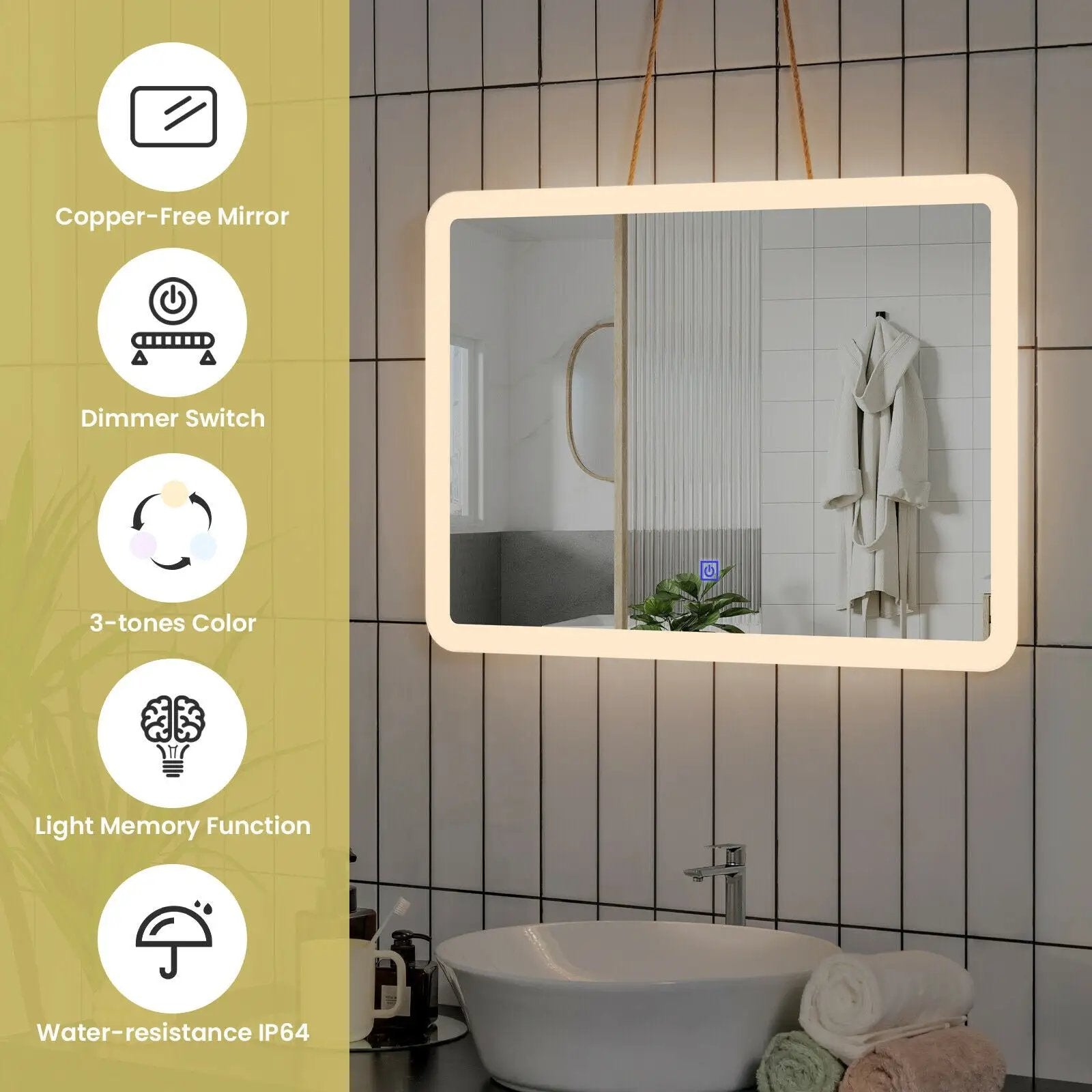 LED Wall-mounted Bathroom Rounded Arc Corner Mirror with Touch by DirectDeals