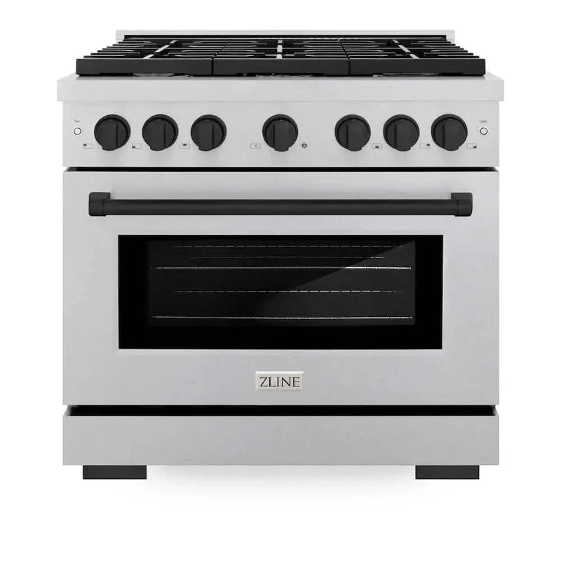 ZLINE 36"Gas Range, Convection Gas Oven, DuraSnow® Matte Black, SGRSZ-36-MB by Farmhouse Kitchen and Bath