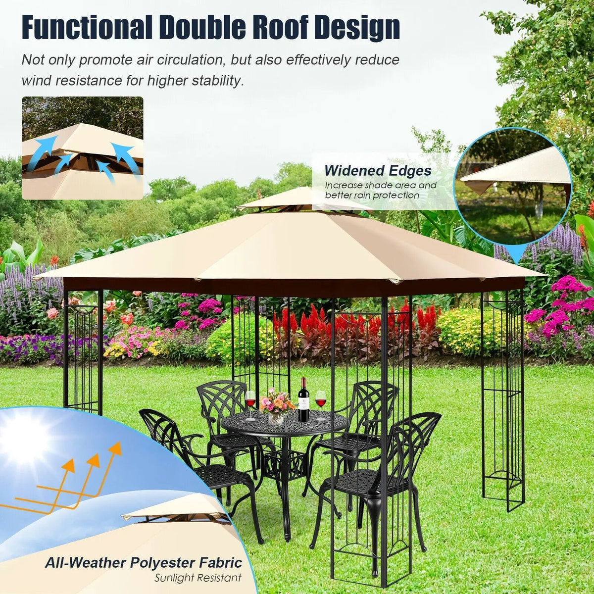 10 x 10 Feet L-Shaped Patio Canopy Gazebo Outdoor 2-Tier Steel Tent by DirectDeals