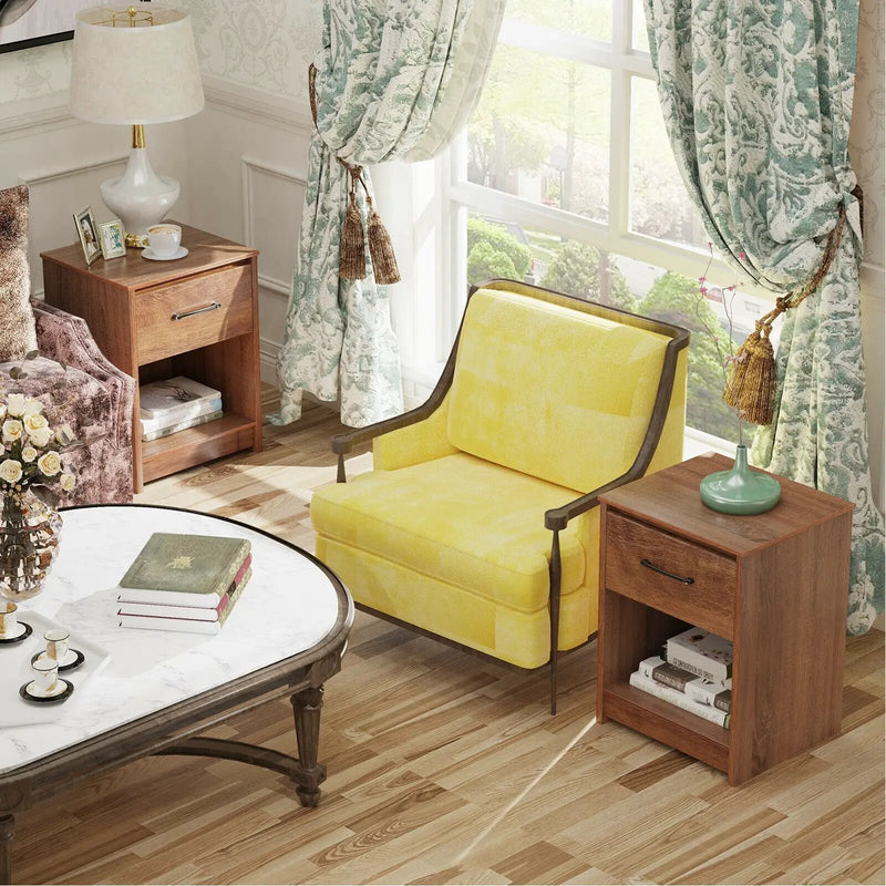 Wooden Nightstand with Drawer and Open Storage Compartment by DirectDeals