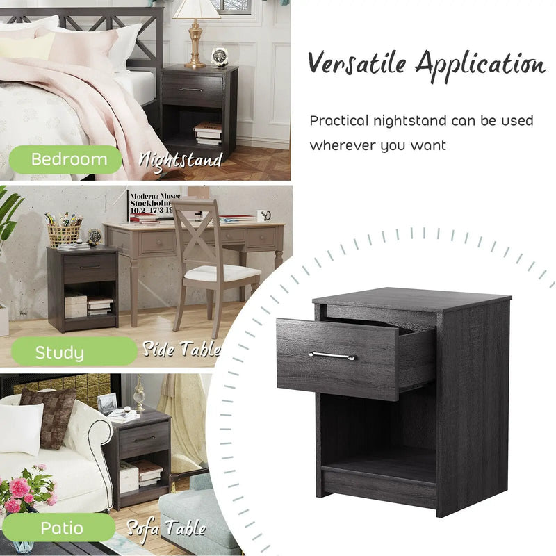 Wooden Nightstand with Drawer and Open Storage Compartment by DirectDeals