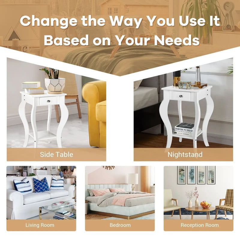 2-Tier End Table with Drawer and Shelf for Living Room Bedroom by DirectDeals