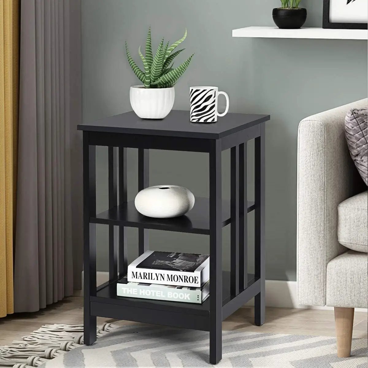 2 Pieces 3-Tier Nightstand with Reinforced Bars and Stable Structure by DirectDeals
