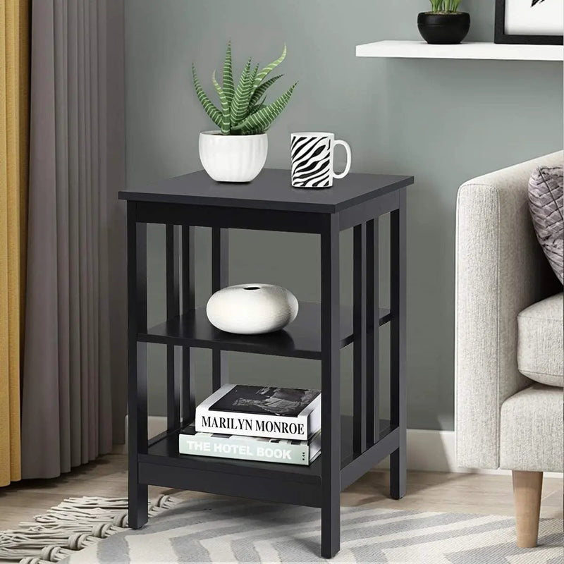 2 Pieces 3-Tier Nightstand with Reinforced Bars and Stable Structure by DirectDeals