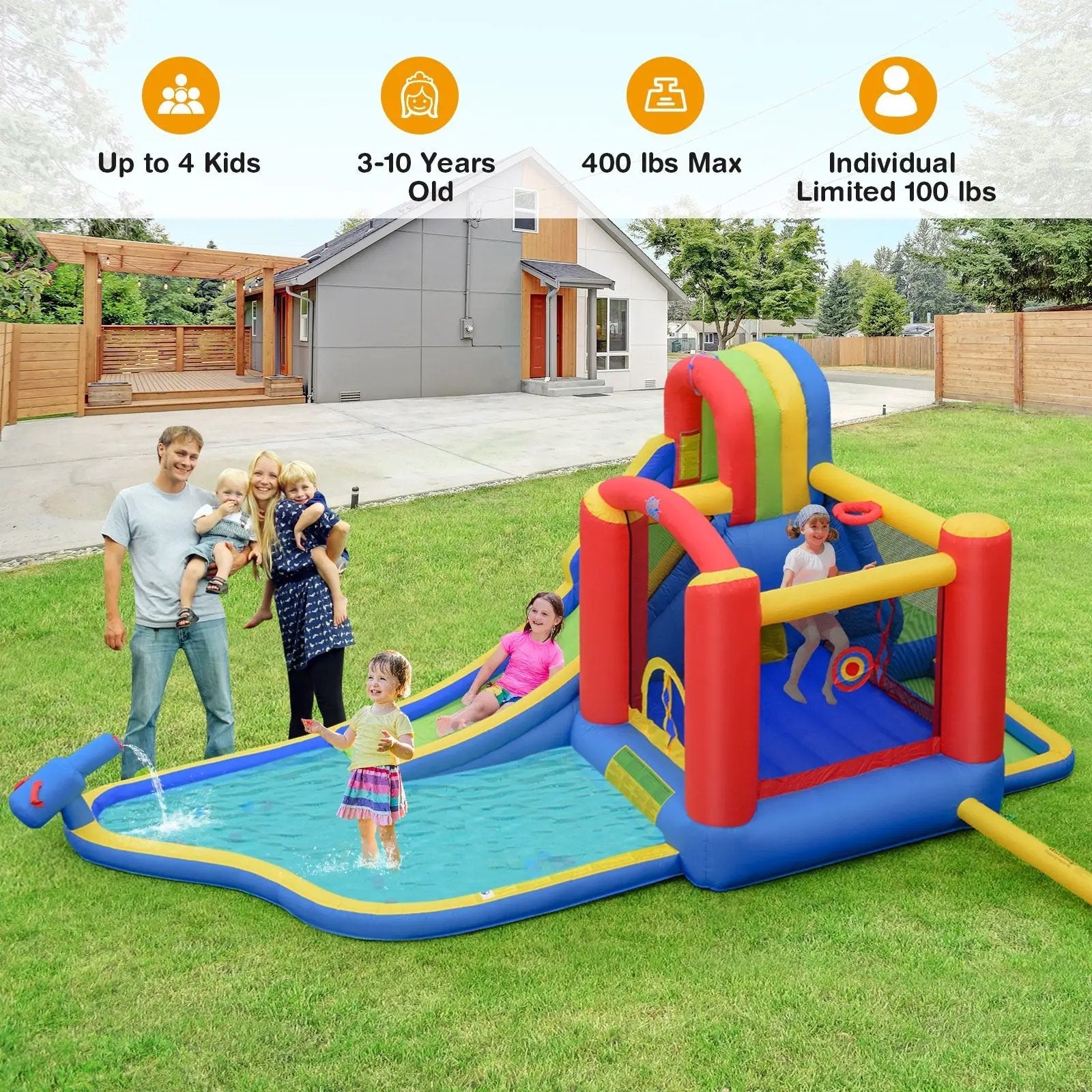 Inflatable Kid Bounce House Slide Climbing Splash Park Pool Jumping Castle Without Blower by DirectDeals