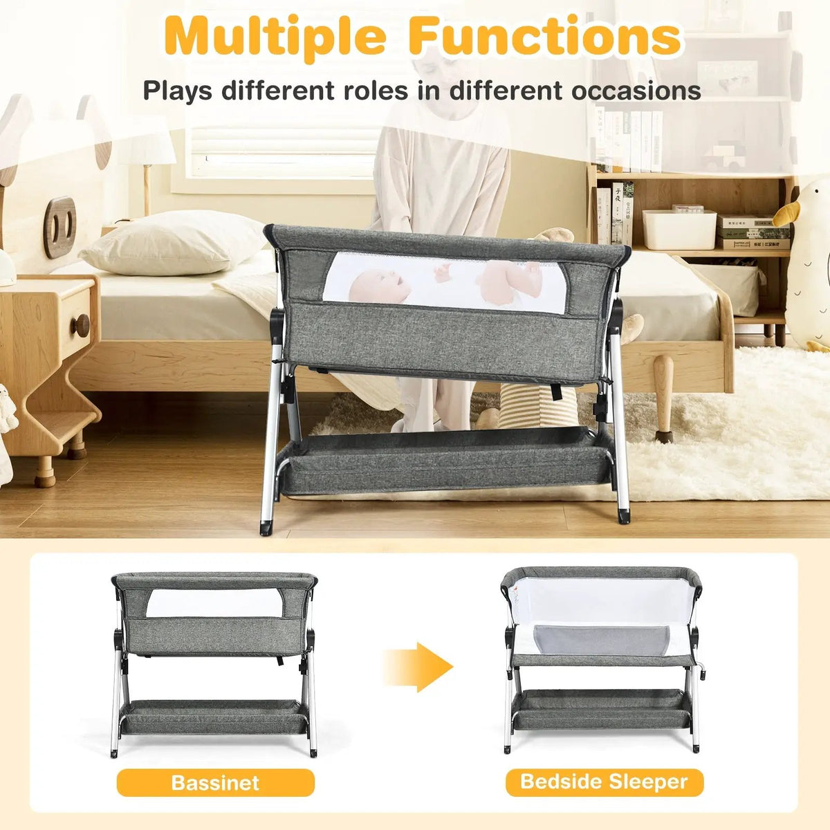Adjustable Baby Bedside Crib with Large Storage by DirectDeals