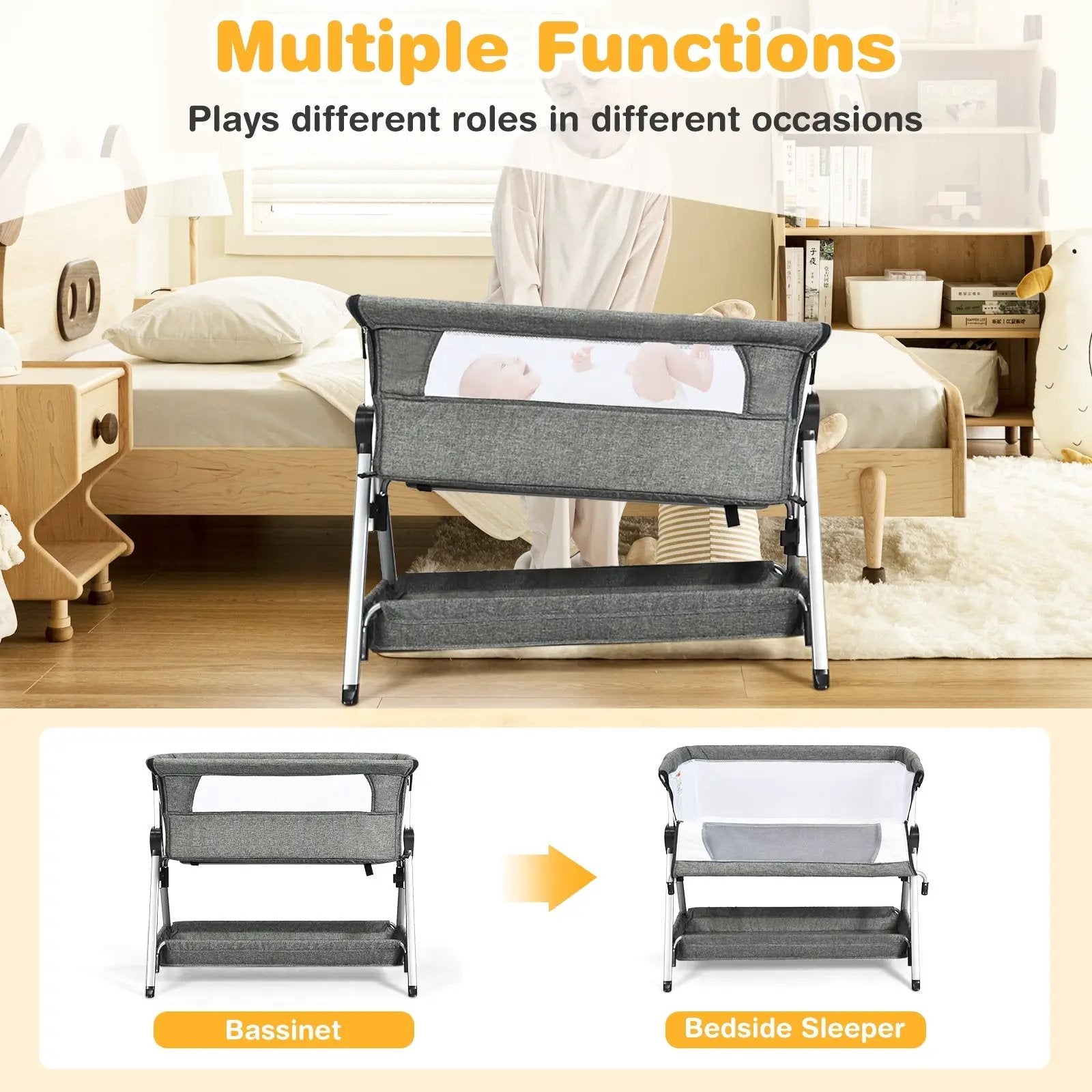 Adjustable Baby Bedside Crib with Large Storage by DirectDeals