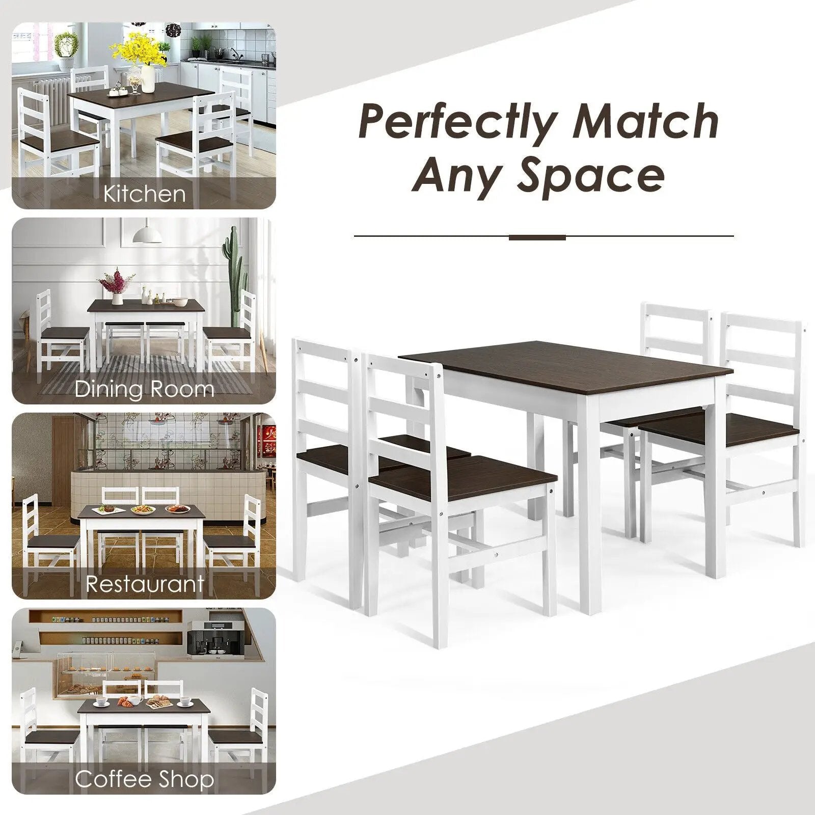 5 Pieces Solid Wood Compact Kitchen Dining Set-Walnut by DirectDeals