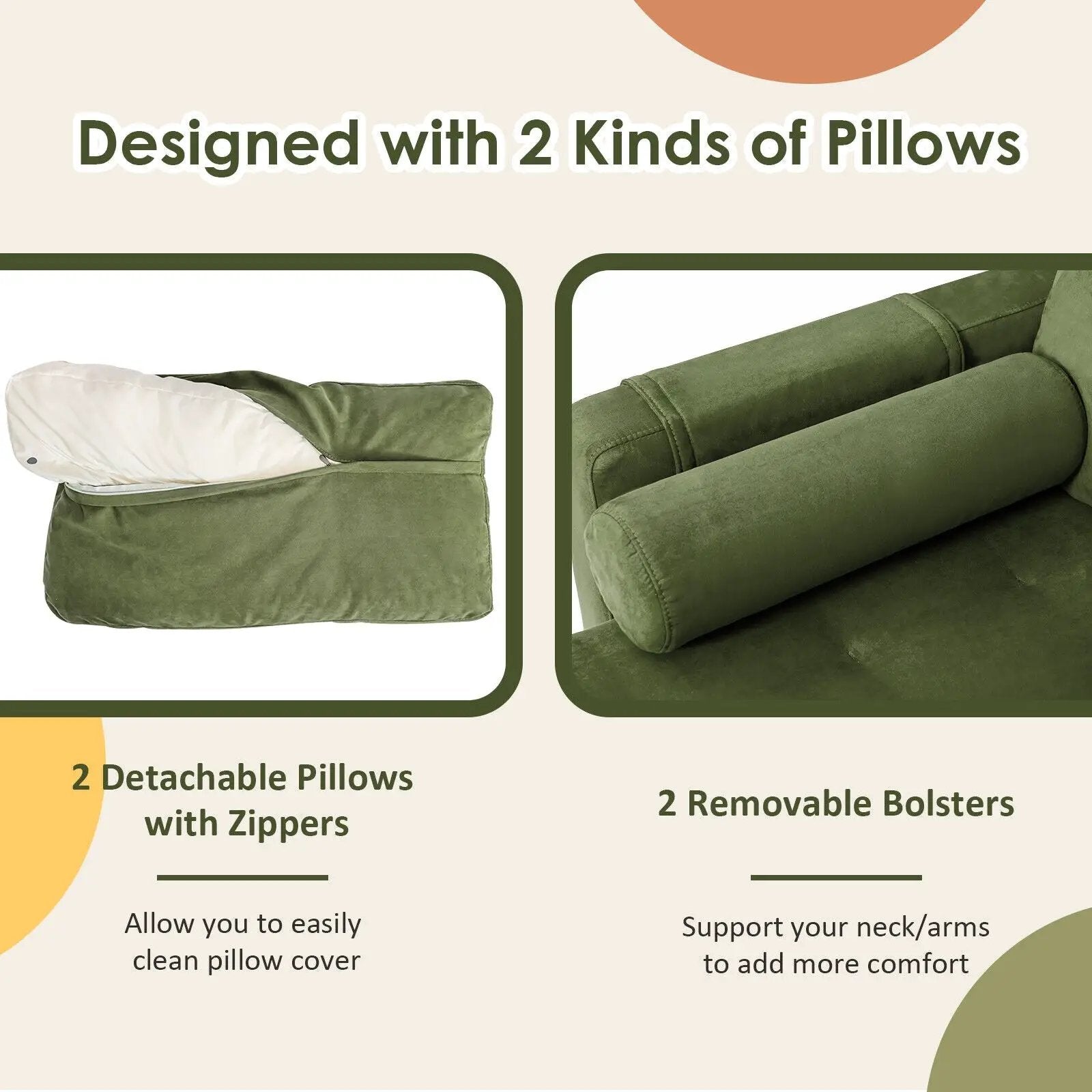 Modern Loveseat Sofa with 2 Bolsters and Side Storage Pocket by DirectDeals