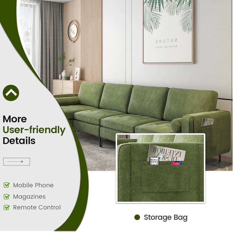 Modular L-shaped 4-Seat Sectional Sofa with Reversible Chaise and 2 USB Socket by DirectDeals