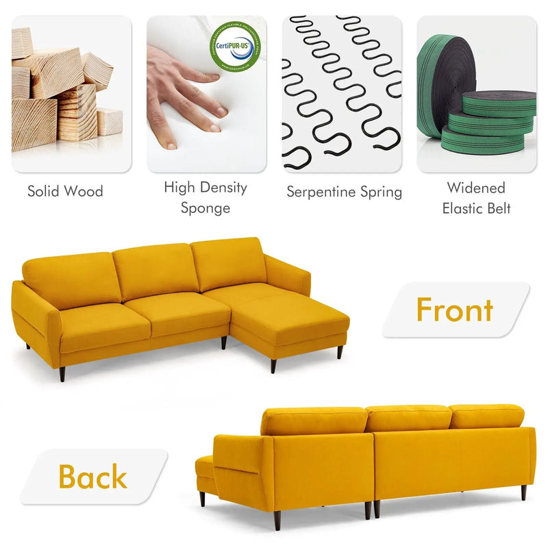 L-Shaped Fabric Sectional Sofa with Chaise Lounge and Solid Wood Legs by DirectDeals