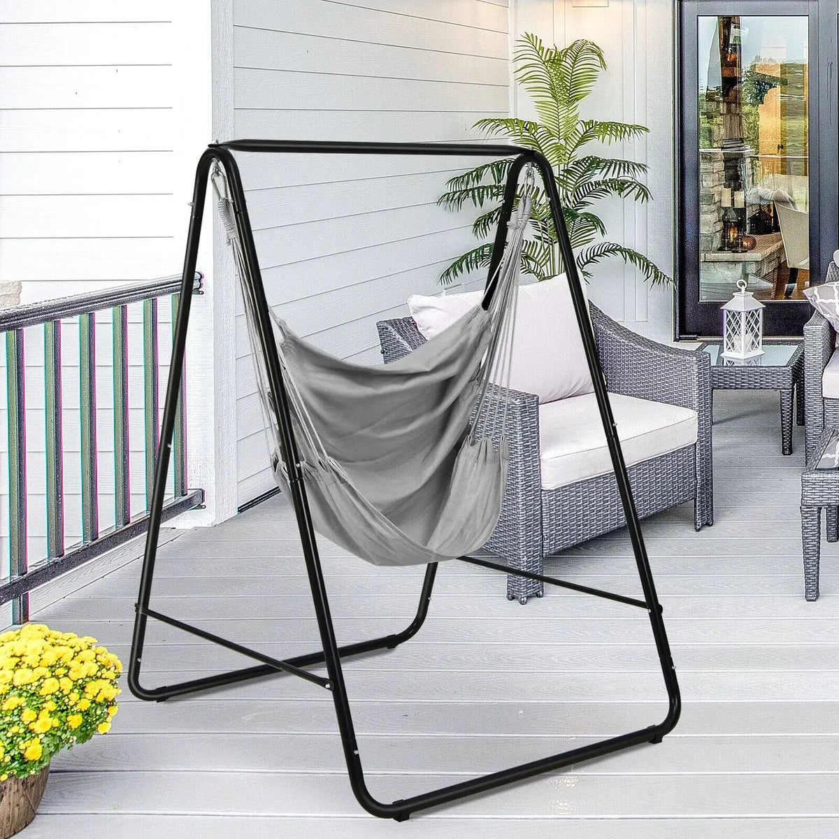 Hanging Padded Hammock Chair with Stand and Heavy Duty Steel by DirectDeals