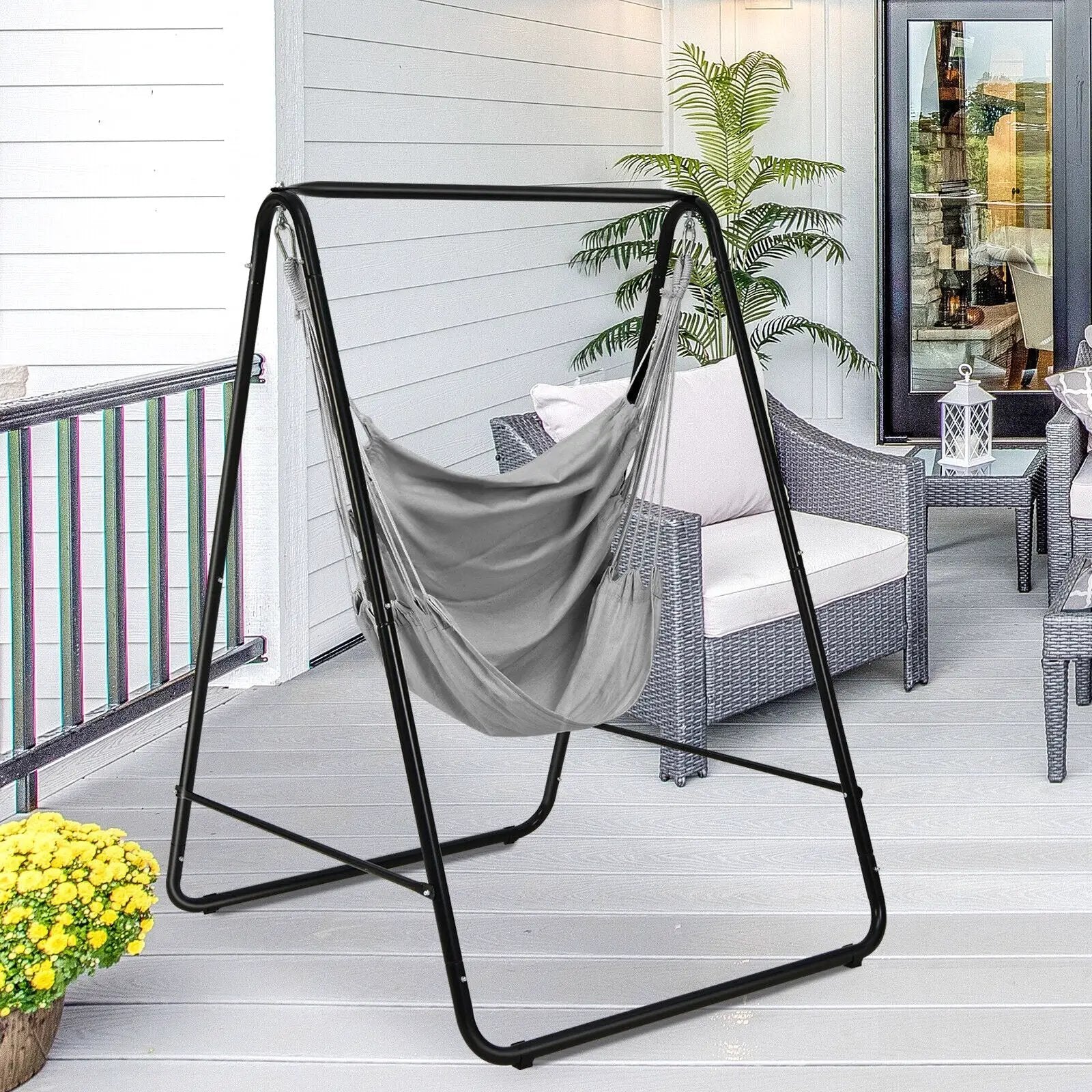 Hanging Padded Hammock Chair with Stand and Heavy Duty Steel by DirectDeals
