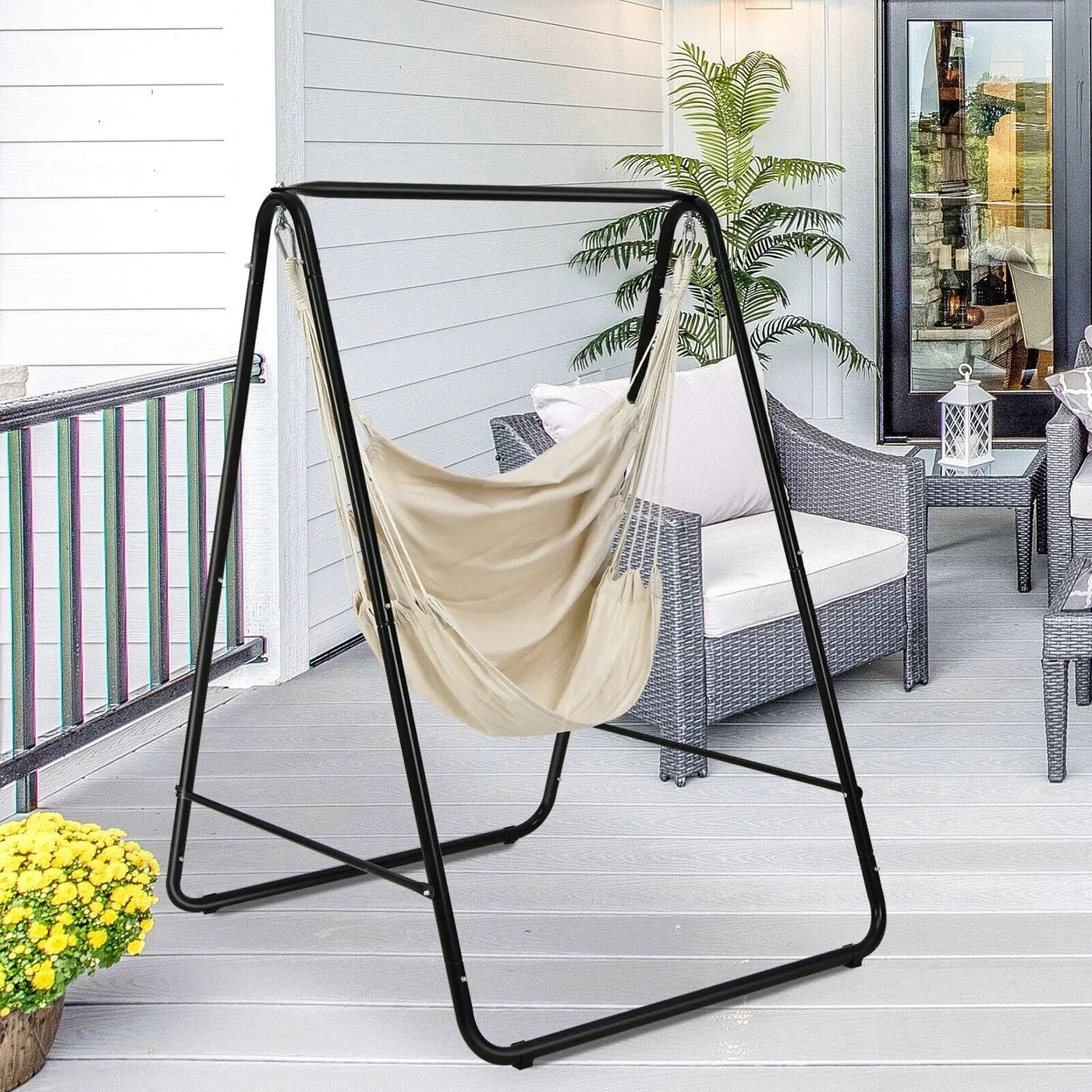 Hanging Padded Hammock Chair with Stand and Heavy Duty Steel by DirectDeals