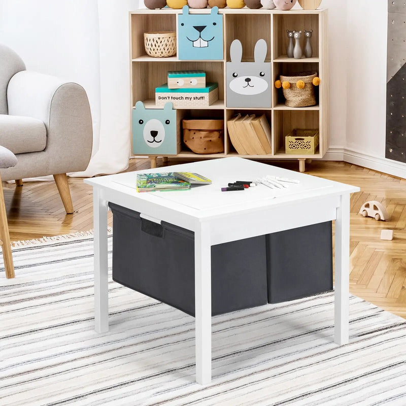 2-in-1 Kids Double-sided Activity Building Block Table with Drawers-White by DirectDeals