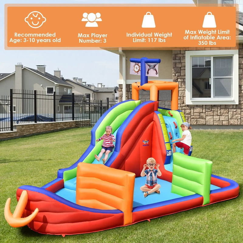 6-in-1 Kids Pirate Ship Water Slide Inflatable Bounce House with Water Guns Without Blower by DirectDeals