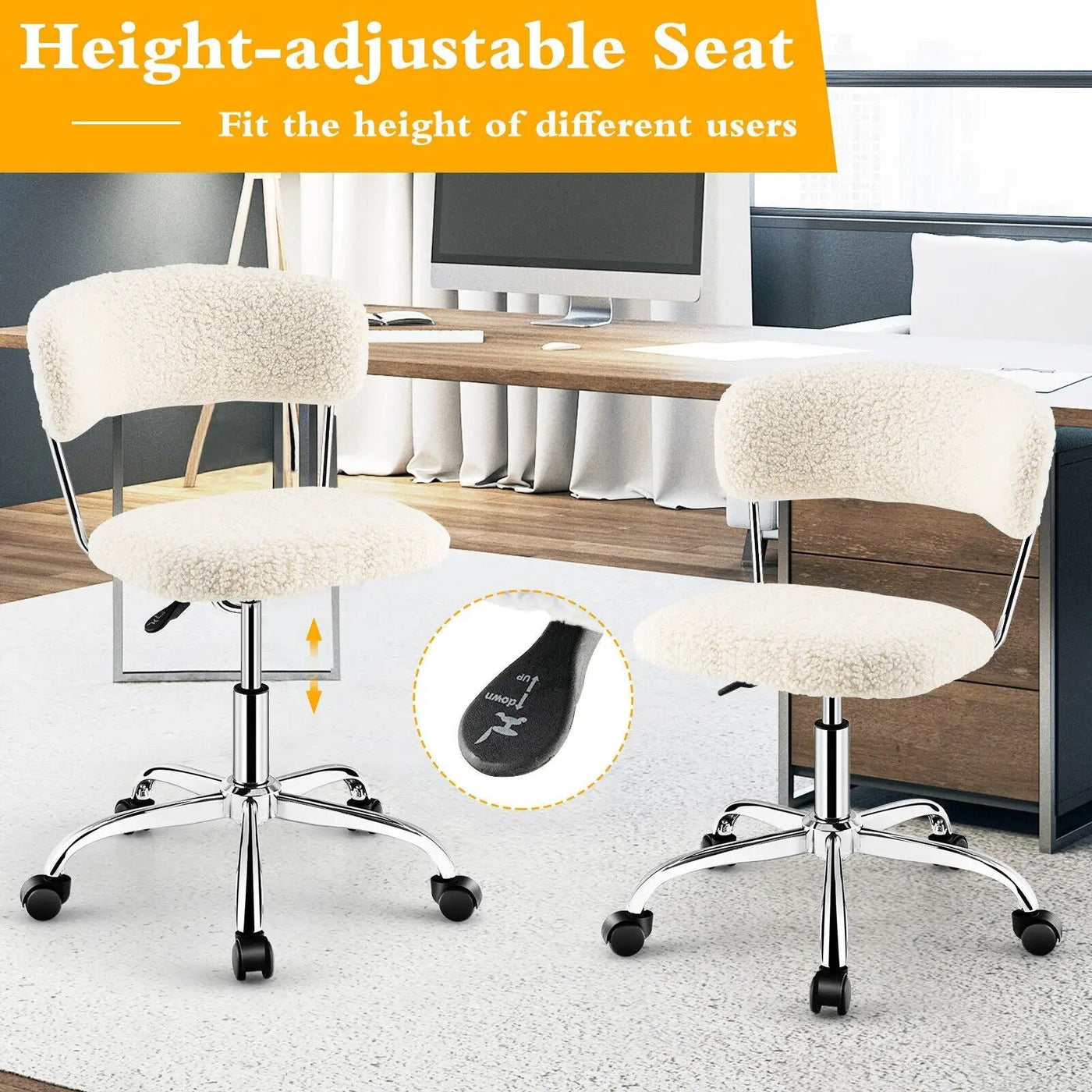 Computer Desk Chair Adjustable Sherpa Office Chair Swivel Vanity Chair by DirectDeals