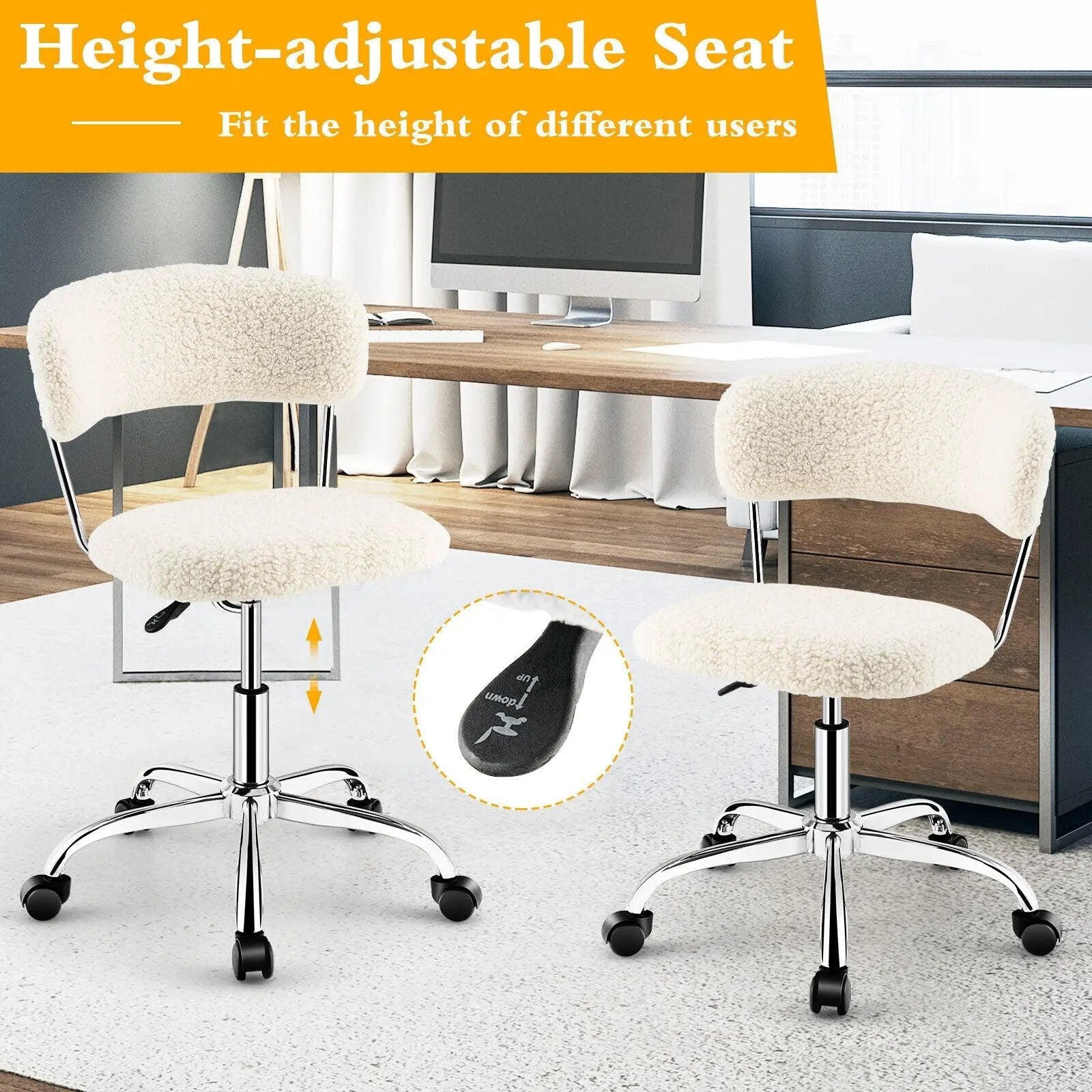 Computer Desk Chair Adjustable Sherpa Office Chair Swivel Vanity Chair by DirectDeals
