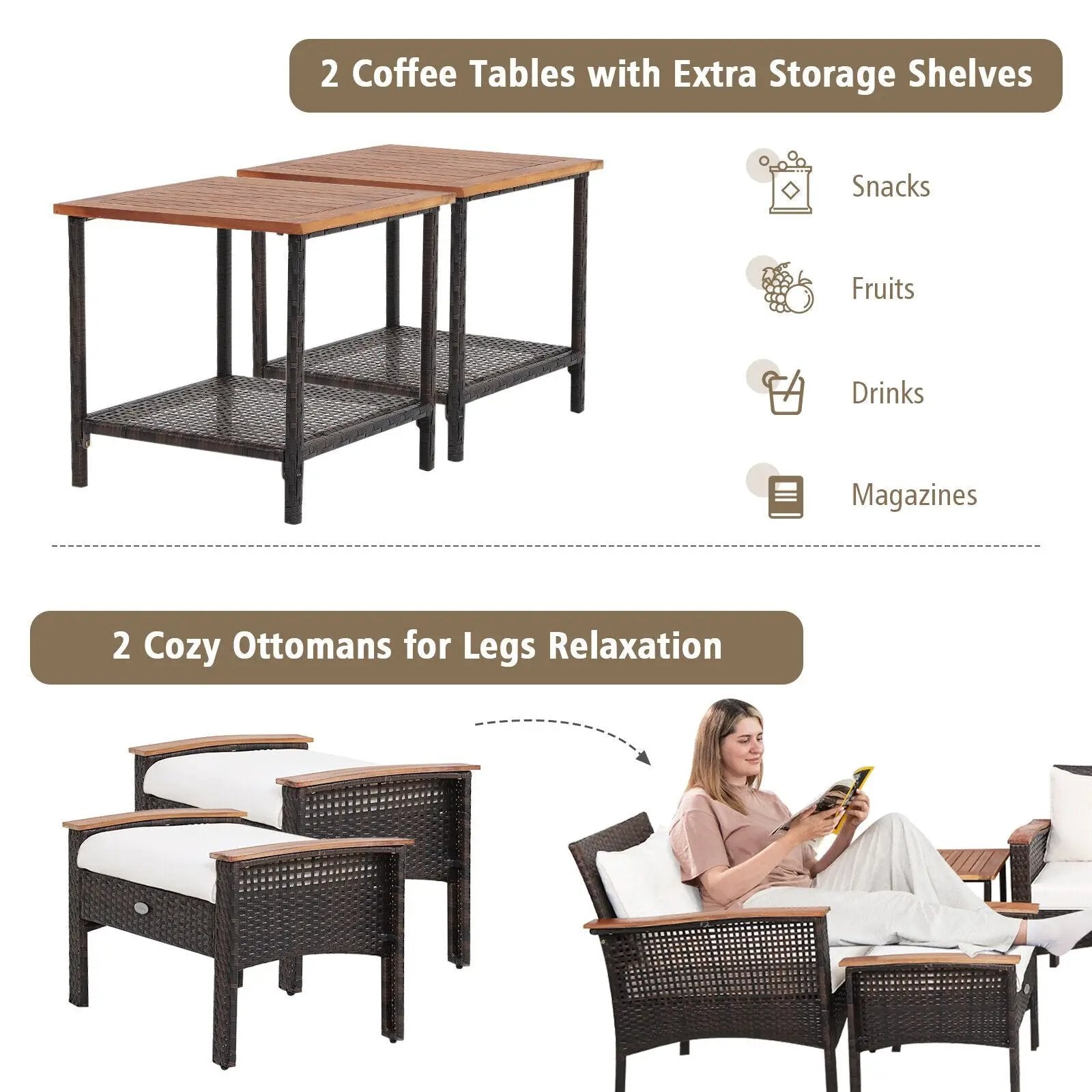 7 Pieces Patio Rattan Cushioned Conversation Furniture Set by DirectDeals