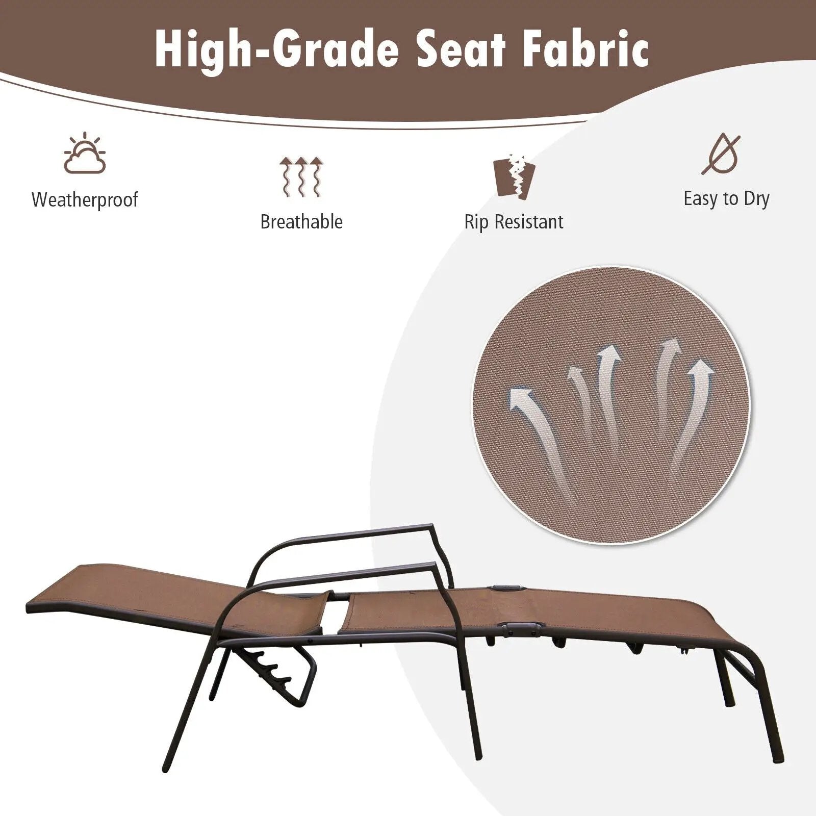 2 Pieces Patio Folding Chaise Lounge Chair Set with Adjustable Back-Brown by DirectDeals