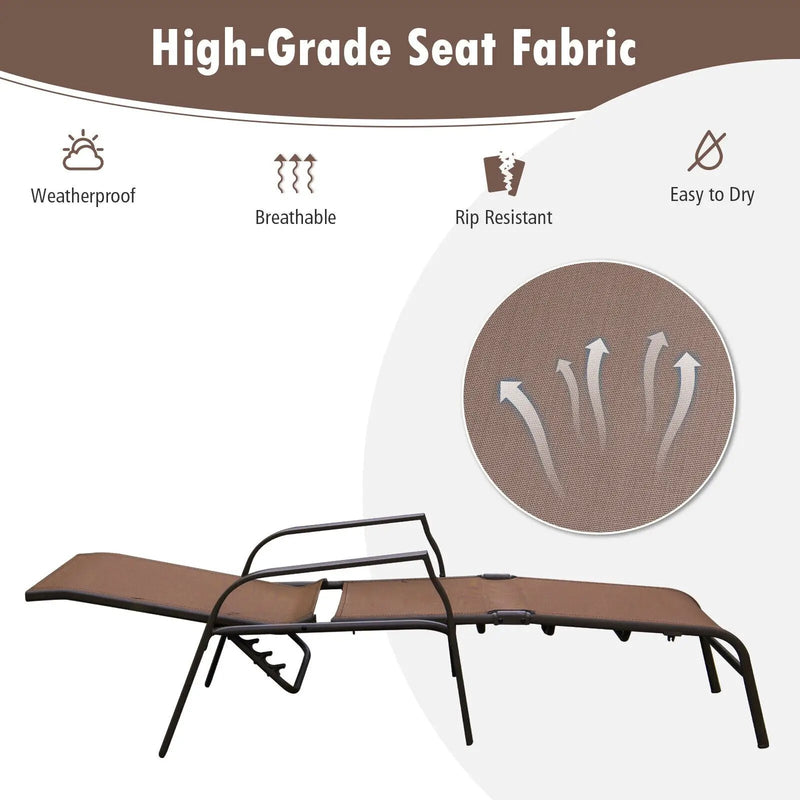 2 Pieces Patio Folding Chaise Lounge Chair Set with Adjustable Back-Brown by DirectDeals