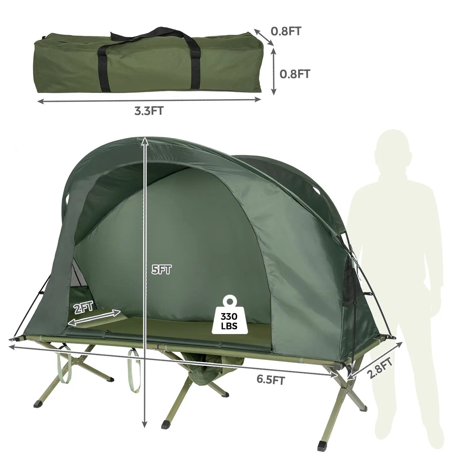 Cot Elevated Compact Tent Set with External Cover-Green by DirectDeals