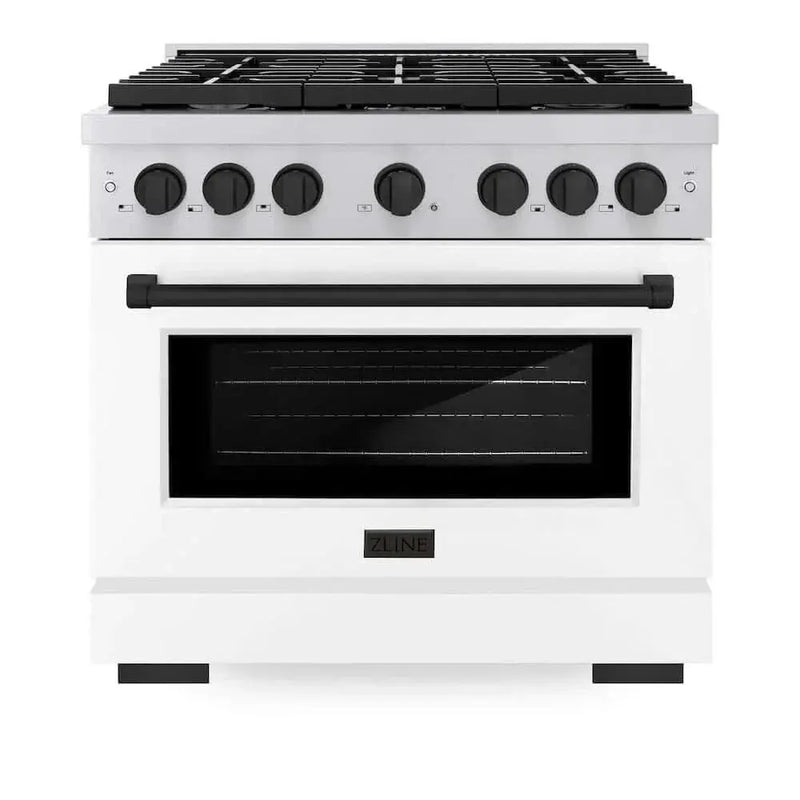 ZLINE 36"Gas Range, Convection Oven White, Matte Black, SGRZ-WM-36-MB by Farmhouse Kitchen and Bath