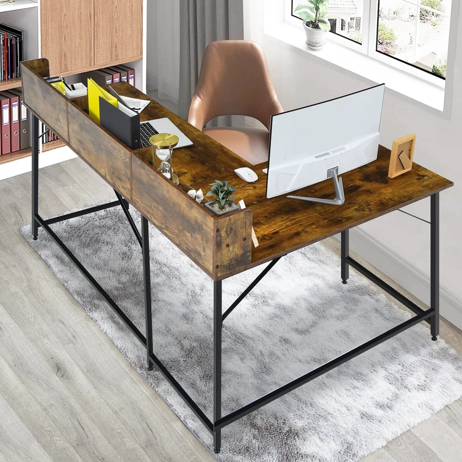 5.5 Inch L-shaped Computer Desk with Bookshelf by DirectDeals