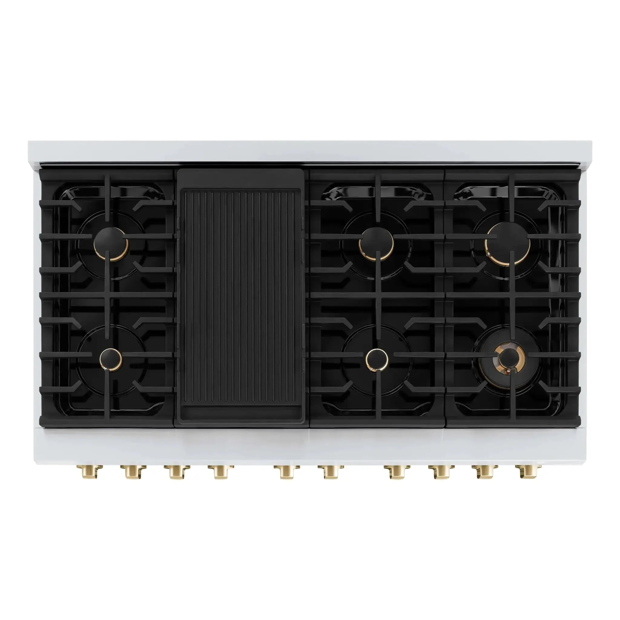ZLINE 48"Paramount Dual Fuel Range White Matte Gold SDRZ-WM-48-G by Farmhouse Kitchen and Bath