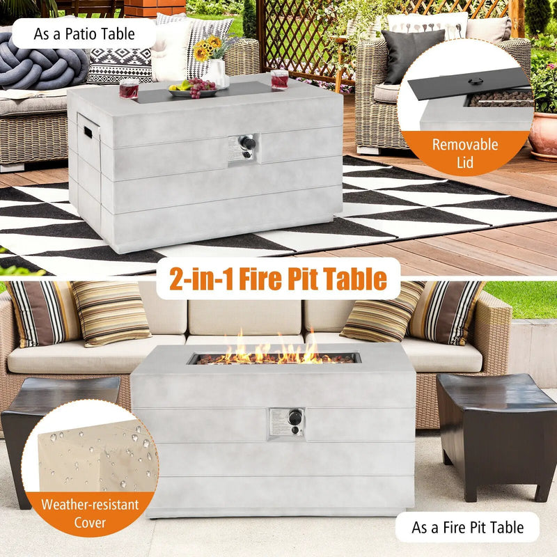 43 Inch Rectangular Concrete Propane Fire Pit Table with Lava Rocks and Cover 50 000 BTU-Gray by DirectDeals