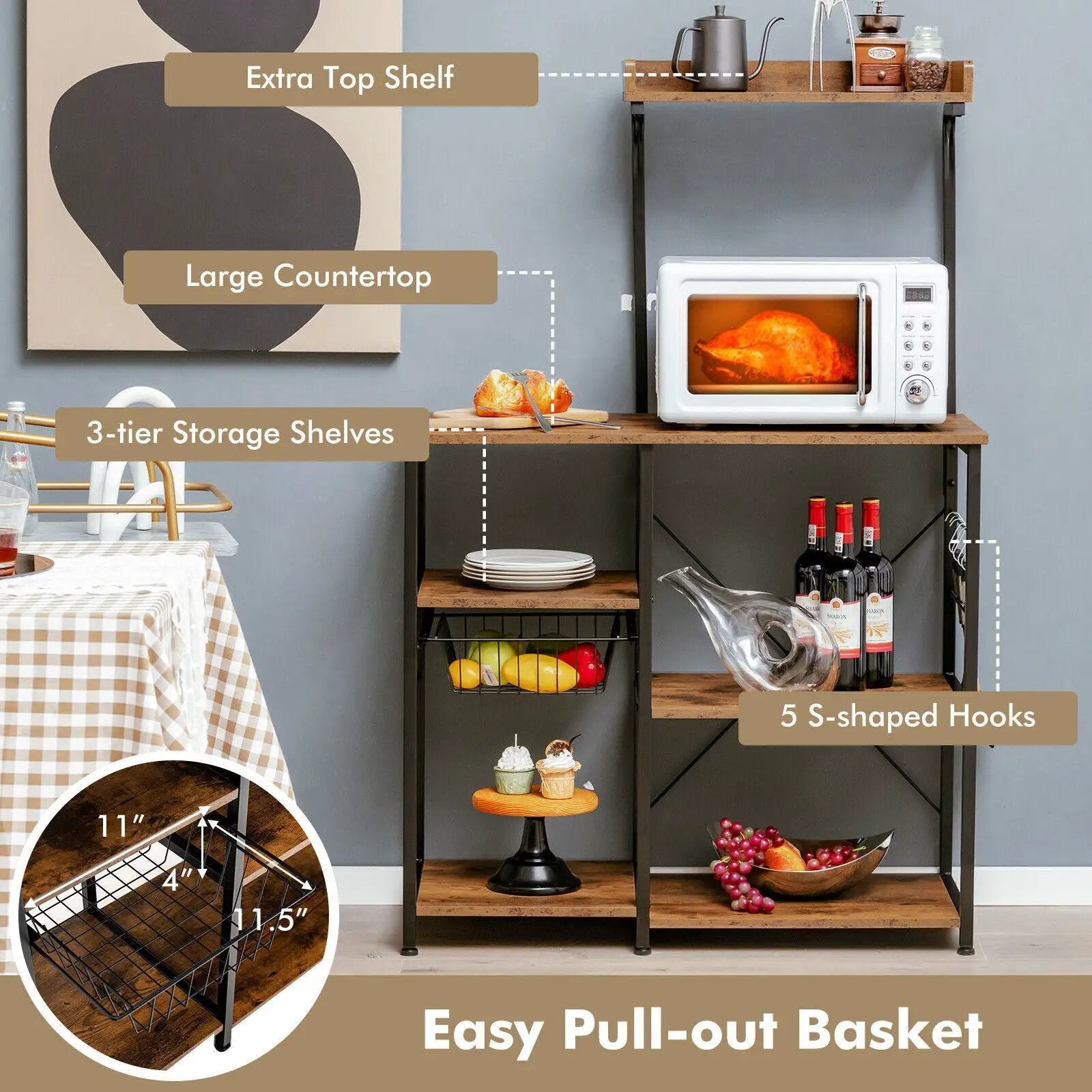 4 Tier Vintage Kitchen Baker's Rack Utility Microwave Stand-Coffee by DirectDeals