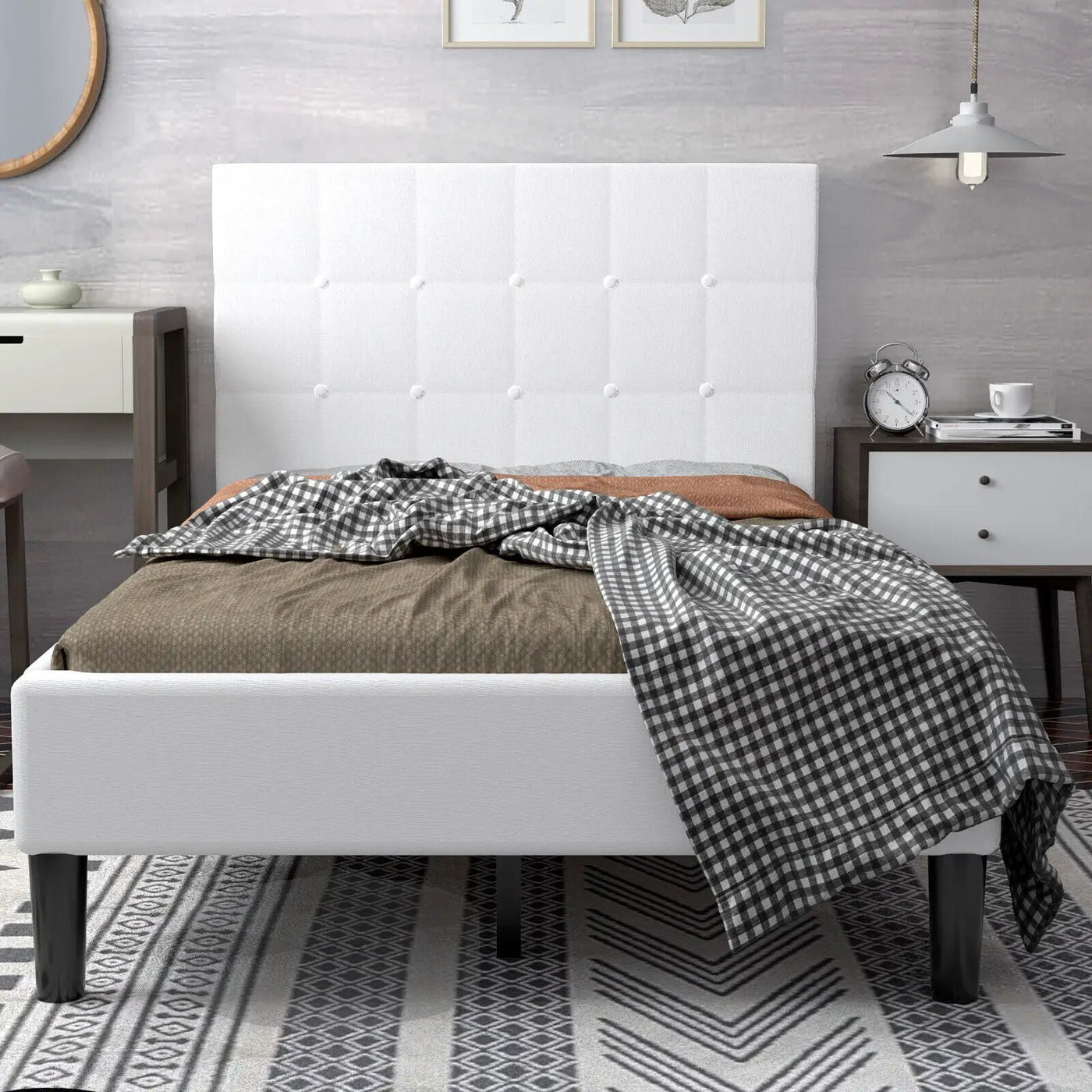 Platform Bed with Button Tufted Headboard by DirectDeals