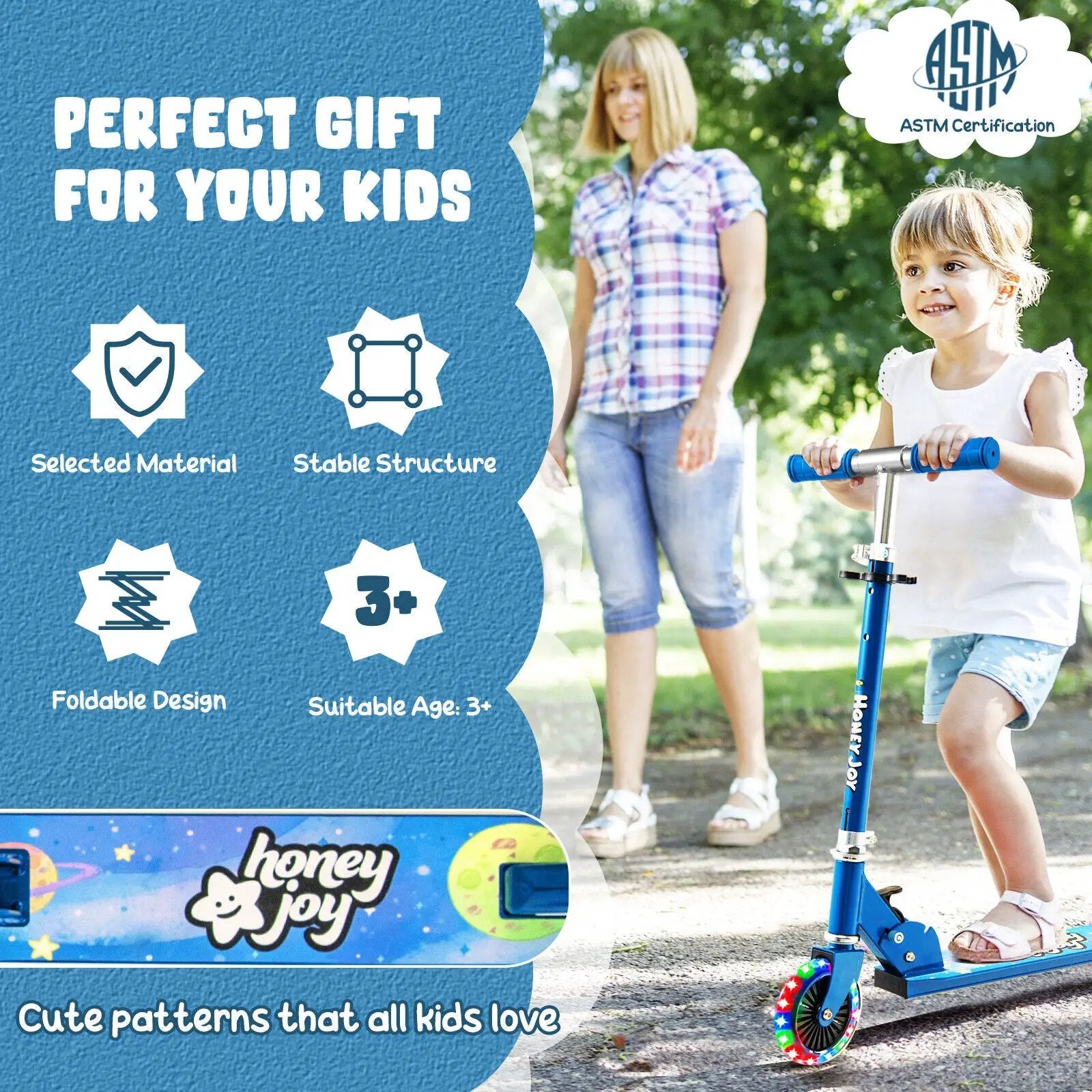 Folding Kick Scooter with 3 Adjustable Heights for Kids by DirectDeals