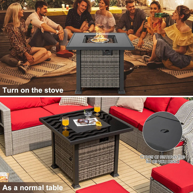 32 Inch Square Propane Fire Pit Table with Lava Rocks Cover by DirectDeals