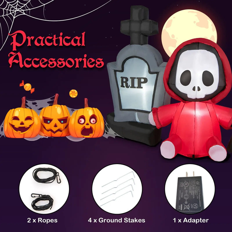 5 Feet Inflatable Halloween Ghost Holding Sickle and Tombstone Yard Decor by DirectDeals