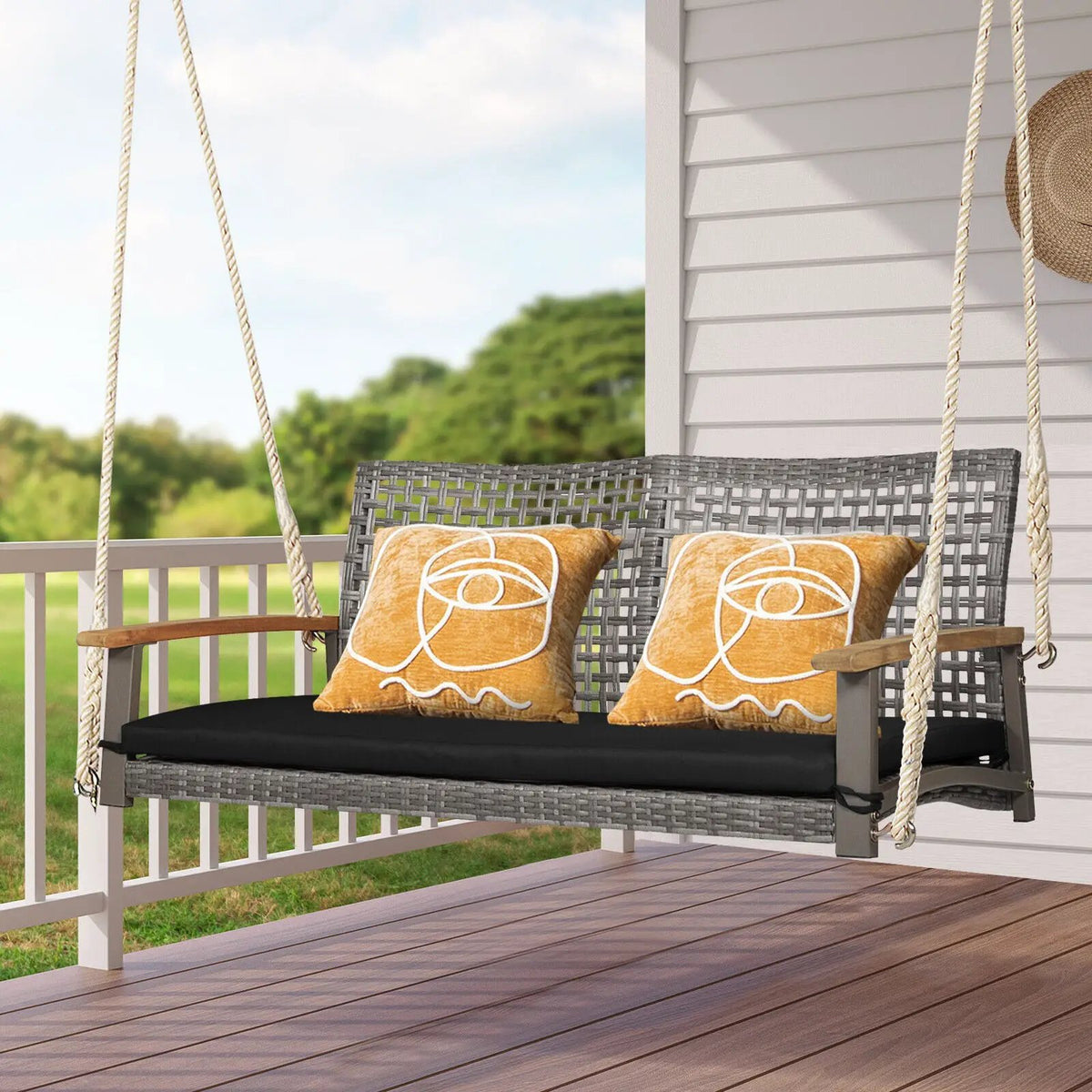2-Person Patio Wicker Hanging Swing Chair by DirectDeals