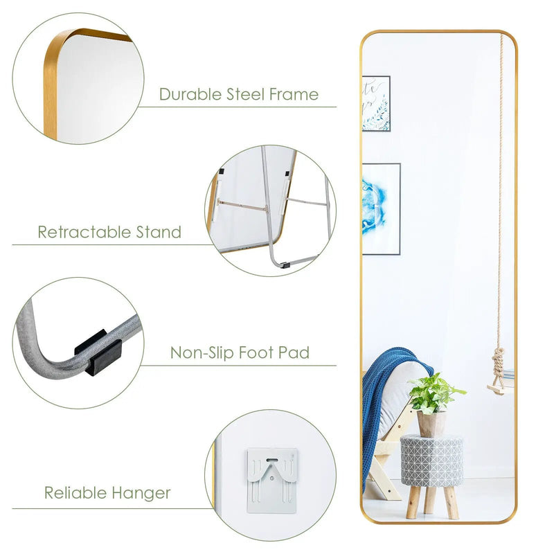Full Length Wall Mounted Body Mirror with Free Standing Stand-Golden by DirectDeals